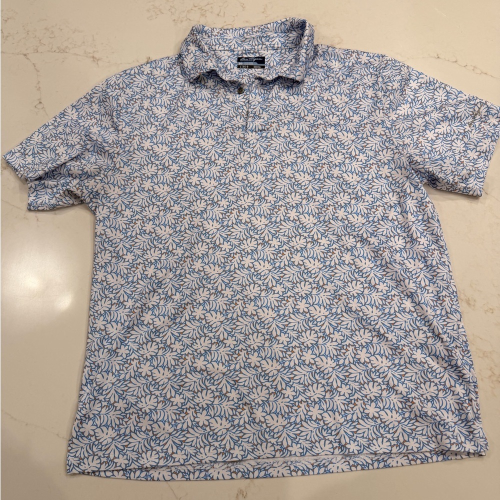 Ben Hogan Performance Golf Polo Shirt Men’s Large Blue White Floral Stretch